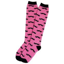 Pink Moustache Knee Socks