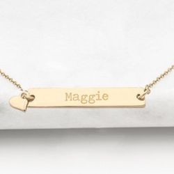 Personalized Bar Necklace with Heart Charm