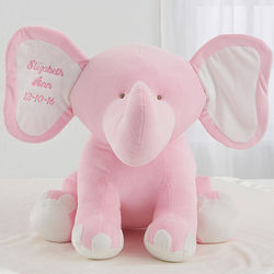 Pink Embroidered Jumbo Plush Baby Elephant