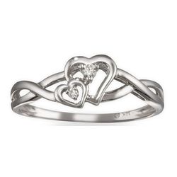 14K White Gold Diamond Promise Ring with Two Hearts