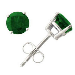Round Emerald Earrings Set in 14k White Gold