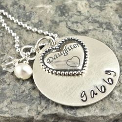 Daughter's Heart Personalized Hand Stamped Necklace