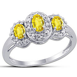 Celebration Sterling Silver Yellow Sapphire and Diamond Ring