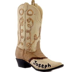 Tan and Brown Personalized Cowboy Boot Ornament