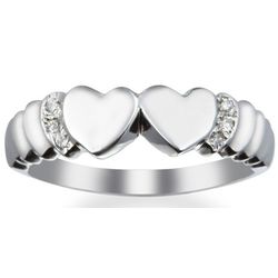 14K White Gold Double Heart Promise Ring with Diamonds