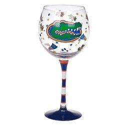 2 Hand-Painted Florida Gators Wine Glasses