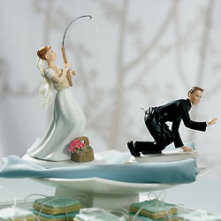 Bride Catches Groom Wedding Cake Topper