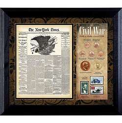 New York Times Civil War Newspaper with Coin & Stamp in Frame