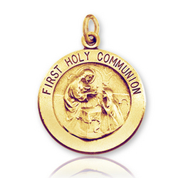 14k Y Gold Carved Medium First Holy Communion Medal