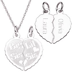 Sterling Silver Big Sis/Lil Sis Engraved Share-able Heart Pendant