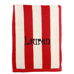 Red & White Personalized Cabana Striped Beach Towel