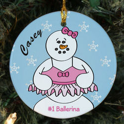 Personalized Ceramic Ballerina Snowman Ornament