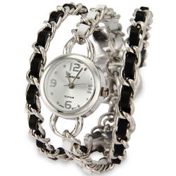 Black and White Leather Multi Chain Watch
