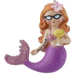 Personalized Playful Mermaid with Cocktail Ornament