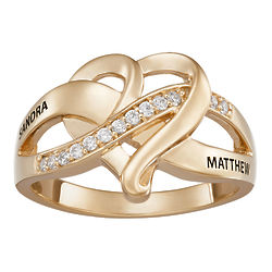 Couple's Personalized Gold Over Sterling Heart CZ Ring