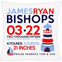 Birth Announcement New Baby Lighthouse Pillow