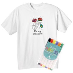 Children's DIY Christmas Ornament T-Shirt & Markers Gift Set