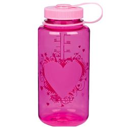 Wide Mouth Water Bottle with Pink Heart Design