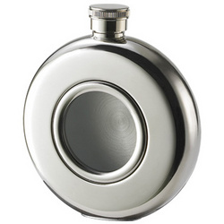 Personalized Mirror Finish Round Flask with Glass Center