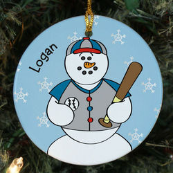 Personalized Ceramic Baseball Snowman Ornament