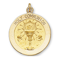 14k Yellow Gold Eucharist Carved Communion Medal - Small
