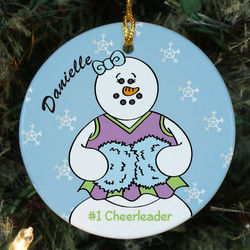 Personalized Ceramic Cheerleader Snowman Ornament