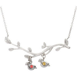 2-Stone Birthstone Birds on a Branch Mother's Necklace