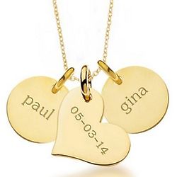 Personalized Heart and 2 Circles Necklace in 24 Karat Gold