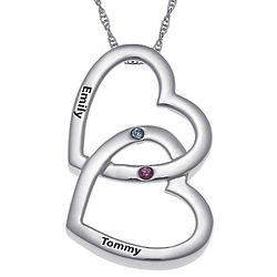 Couple's Personalized Birthstone & Name Silver Heart Necklace