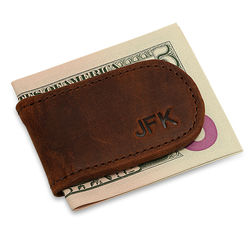 Personalized Antique Leather Magnetic Money Clip