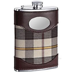 Brown Leather Plaid Hip Flask