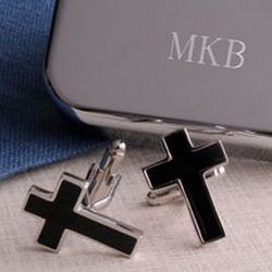 Black Cross Cufflinks with Personalized Case