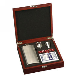 Personalized Flask and Playing Card Gift Set in Rosewood Box