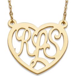 Personalized Gold Over Sterling Large Heart Monogram Necklace
