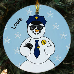 Personalized Ceramic Police Snowman Ornament