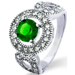 Vintage Design Emerald Green CZ Sterling Ring