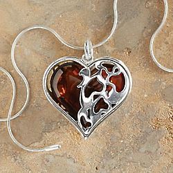 Cherry Amber Heart Necklace