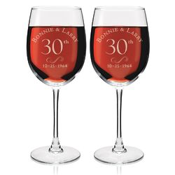 Personalized Names and Years Anniversary Wine Glasses
