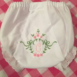 Pink and Green Floral Wreath Monogram Baby Bloomers