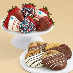4 Dipped Cookies & 6 Star Spangled Strawberries Gift Box