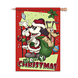 Mickey Mouse and Pluto Christmas Flag
