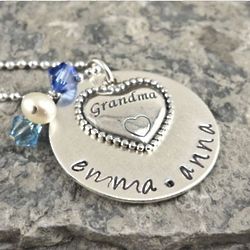 Grandma's Heart Personalized Hand Stamped Necklace