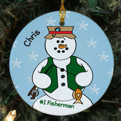 Personalized Ceramic Fisherman Snowman Ornament