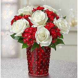 Holiday Cheer White Rose Christmas Centerpiece Bouquet