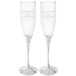 Couple's Personalized Silver-Plated and Crystal Toasting Flutes