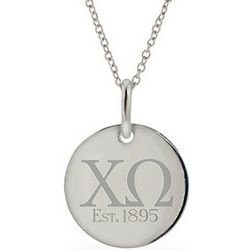 Chi Omega Est. 1895 Sterling Silver Round Tag Necklace