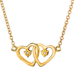 Gold Plated Double Diamond Heart Necklace