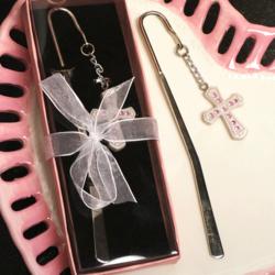 Cross Bookmark with Pink Crystals