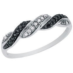 White and Black Diamond Ring in White Gold