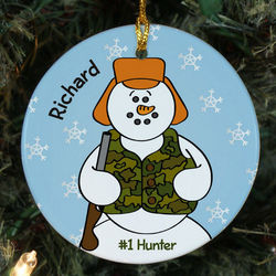 Personalized Ceramic Hunter Snowman Ornament